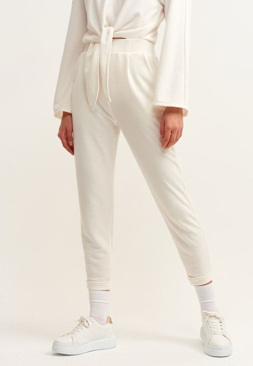 Pileli Sweat Pantolon ve Crop Sweat Kombini