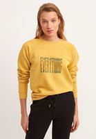 Bayan Sarı Artwork Baskılı Crop Sweatshirt