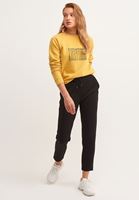 Bayan Sarı Artwork Baskılı Crop Sweatshirt