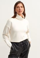 Bayan Krem Roll-Neck Sweatshirt