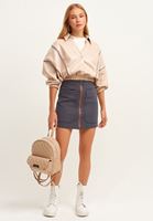Women Anthracite Grey Zippered Sweat Textured Mini Skirt