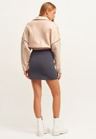 Women Anthracite Grey Zippered Sweat Textured Mini Skirt