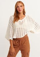 Women Cream V-Neck Bohemian Knitwear
