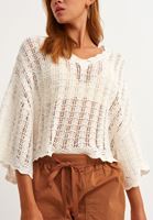 Women Cream V-Neck Bohemian Knitwear