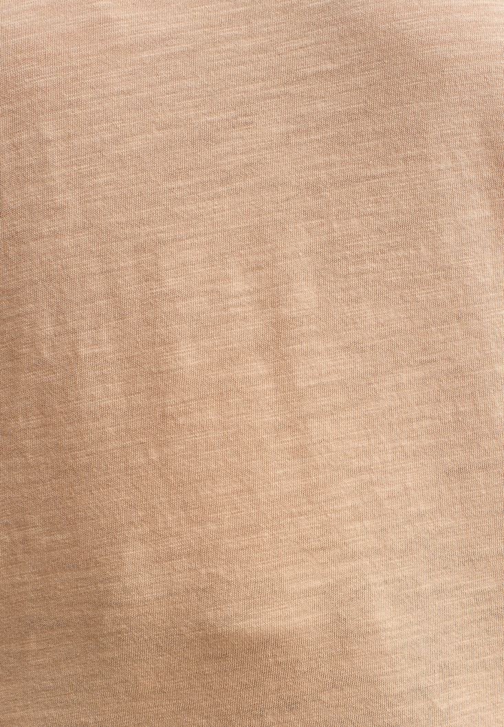 Women Beige Cotton U-neck T-shirt