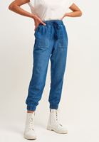Bayan Mavi Pamuklu Denim Jogger Pantolon