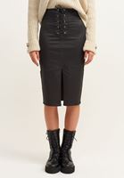 Bayan Siyah Lace-Up Detaylı Midi Etek