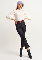 Bayan Siyah Fermuar Detaylı Slim-Fit Pantolon