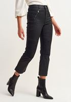 Bayan Siyah Fermuar Detaylı Slim-Fit Pantolon