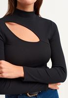 Bayan Siyah Cut-Out Pamuklu Tişört 