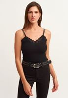 Bayan Siyah Romantik Dantelli Bodysuit