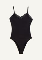 Bayan Siyah Romantik Dantelli Bodysuit