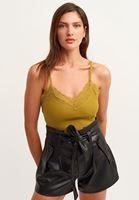 Bayan Yeşil Romantik Dantelli Bodysuit