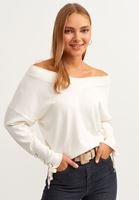Bayan Krem Boat-Neck Kolları Bağcıklı Triko