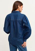 Bayan Mavi Balon Kollu Denim Gömlek