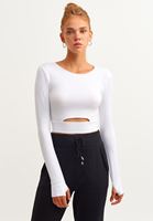 Bayan Beyaz Sınırsız Esnek Cut-Out Crop Bluz