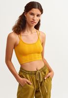 Bayan Sarı Jakarlı Dikişsiz Crop Top