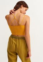Bayan Sarı Jakarlı Dikişsiz Crop Top