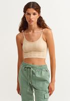 Bayan Bej Jakarlı Dikişsiz Crop Top