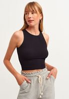 Bayan Siyah Dikişsiz Halter Yaka Tank Top