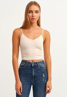 Women Beige Seamless Crop Top