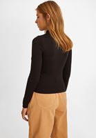 Bayan Siyah High-Neck Esnek Dokulu Tişört