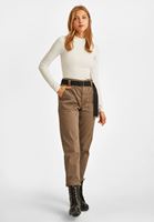 Bayan Krem High-Neck Esnek Dokulu Tişört