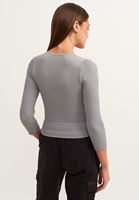 Bayan Gri V-Neck Uzun Kollu Top