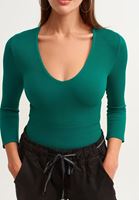 Bayan Yeşil V-Neck Uzun Kollu Top