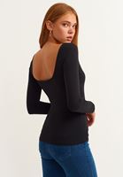 Bayan Siyah Kare Yaka Casual Top