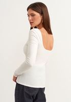 Bayan Krem Kare Yaka Casual Top