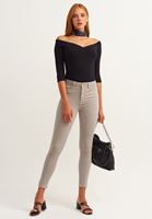 Bayan Siyah Casual Deep V-Neck Tişört
