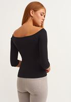 Bayan Siyah Casual Deep V-Neck Tişört