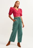 Bayan Yeşil Düğmeli Baggy Pantolon
