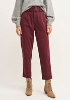 Bayan Bordo Carrot-Fit Kemerli Pantolon