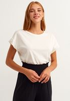 Bayan Krem Pamuklu Cut-Out Kollu Tişört
