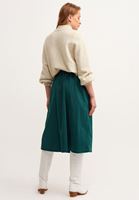 Women Green Pleated Midi Skirt with Pocket Detail