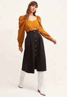 Women Black Pleated Midi Skirt with Pocket Detail
