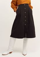 Women Black Pleated Midi Skirt with Pocket Detail