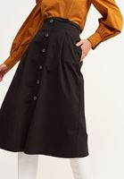 Women Black Pleated Midi Skirt with Pocket Detail