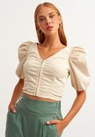 Bayan Bej Balon Kollu Crop Tank