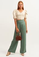 Bayan Bej Balon Kollu Crop Tank