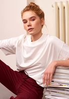 Bayan Krem Pamuklu Zero-Neck Boyfriend Tişört