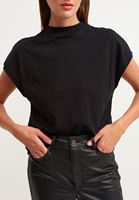 Bayan Siyah Pamuklu High-Neck Tişört