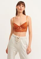 Bayan Kahverengi Cut-Out Dantelli & Balenli Bralet