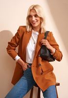 Bayan Kahverengi Vintage Etkili Boyfriend Blazer Ceket 