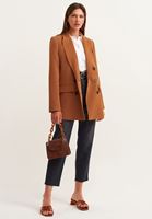 Bayan Kahverengi Vintage Etkili Boyfriend Blazer Ceket 