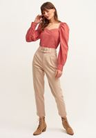 Bayan Pembe Desenli Bohem Crop Bluz