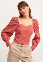 Bayan Pembe Desenli Bohem Crop Bluz
