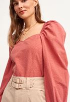Bayan Pembe Desenli Bohem Crop Bluz